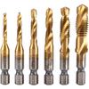 6pcs HSS Combination Drill and Tap Set 1/4 Inch Hex Shank Screw Tapping Bit Titanium Coated Tap Drill Bit M3 M4 M5 M6 M8 M10