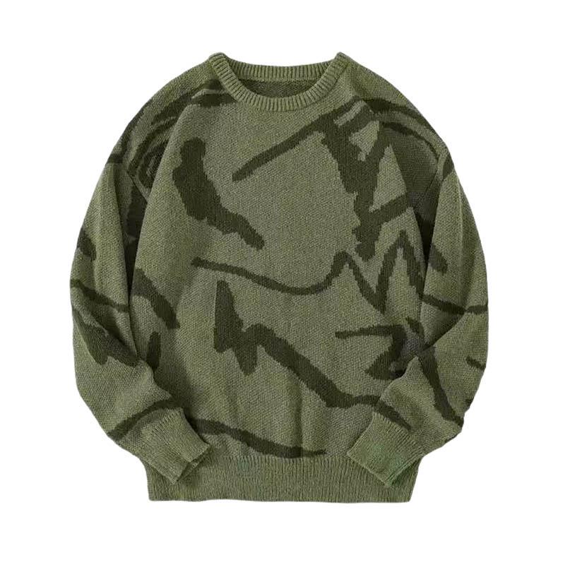Trendy Autumn/Winter Loose Jacquard Knitted Sweater: Unisex Hong Kong Style, Round Neck, Long Sleeve