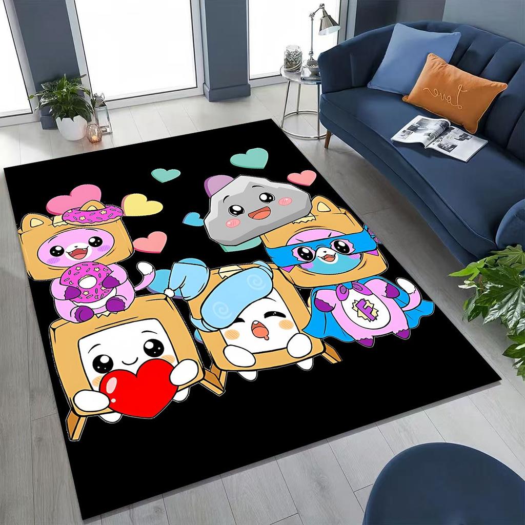 Tappeto Cartoon Lankybox Carino Foxy Boxy Rocky per Camera da Letto Soggiorno Divano Casa Zerbino Decorazione, Tappetino Pavimento Grande Antiscivolo per Bambini