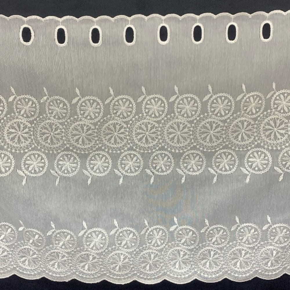 INTERIX Embroidered Lace Cafe Curtain for Small 100cm Wide X 90cm Made In Daisy White CF5-100-90 Windows, Long, Japan, Pattern,