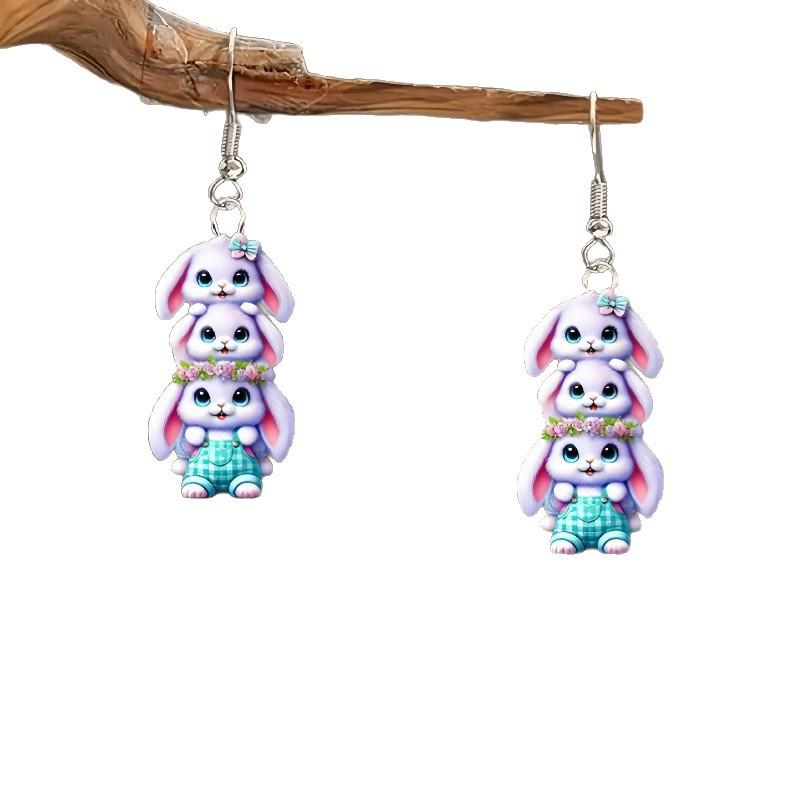 Cross-border hot sale Easter acrylic spring cute rabbit egg holiday party 2d flat acrylic earrings