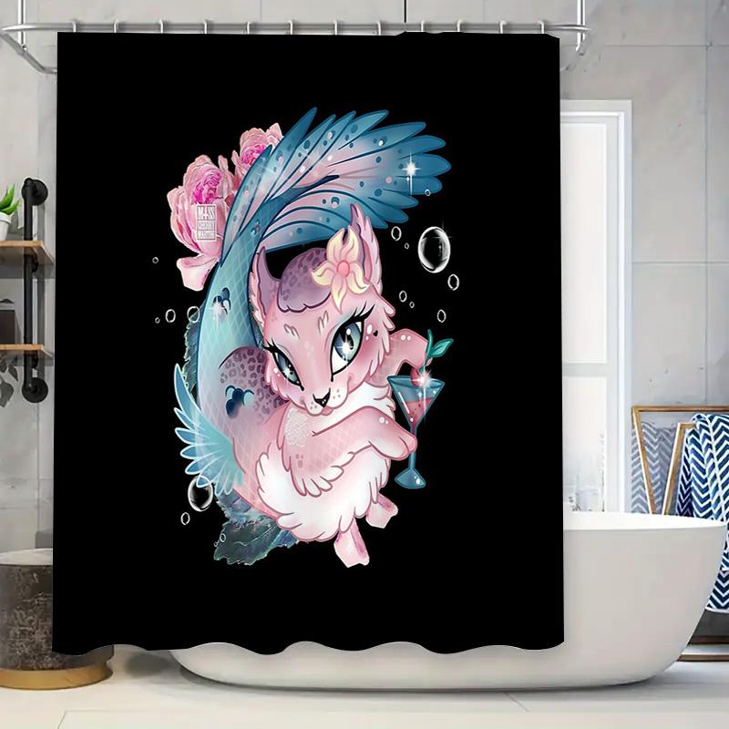Cute Anime Cat Shower Curtain Japanese Kawaii Pastel Room Decor Bathroom Set Waterproof Home Decoration Anime Lover Gift 90x180cm