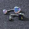 Damen Sexy Doppelherzförmiger Kristall Zirkon Bauchnabelpiercing Bar Chirurgischer Stahl Strass Körperpiercing Schmuck