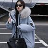 Blue big fur collar tooling Parker down cotton clothes women's winter new small man fleece thickened coat