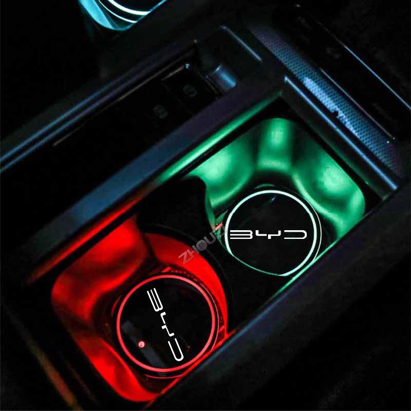 Auto Waterbeker Onderzetter Houder 7 Kleurige Led Sfeerlicht Voor BYD Atto 3 Song F0 Qin Pro G3 I Han Tang EV F3 E6 Dmi Yuan Plus