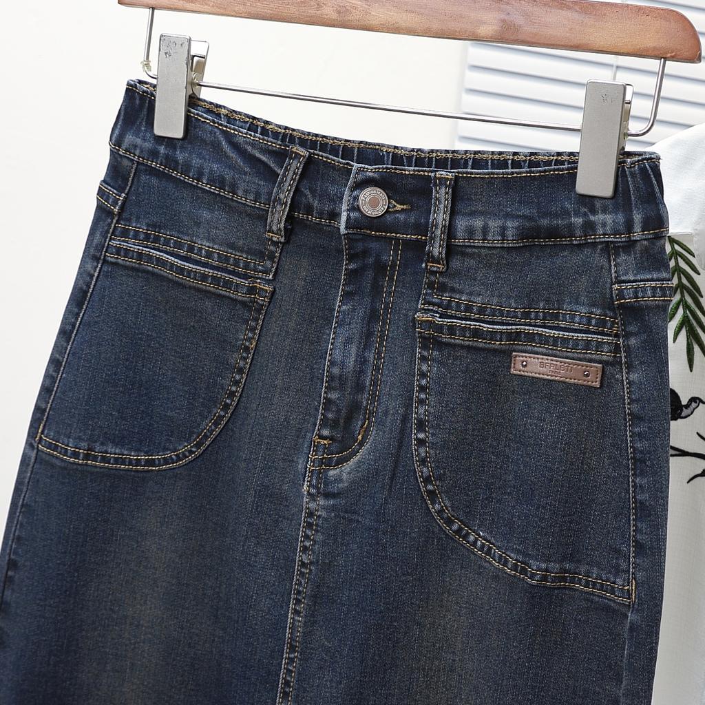 Dimanaf 2025 Plus Size New Spring Denim Skirts Women A-Line Fashion Loose Blue Skirt High Waist Vintage 5XL