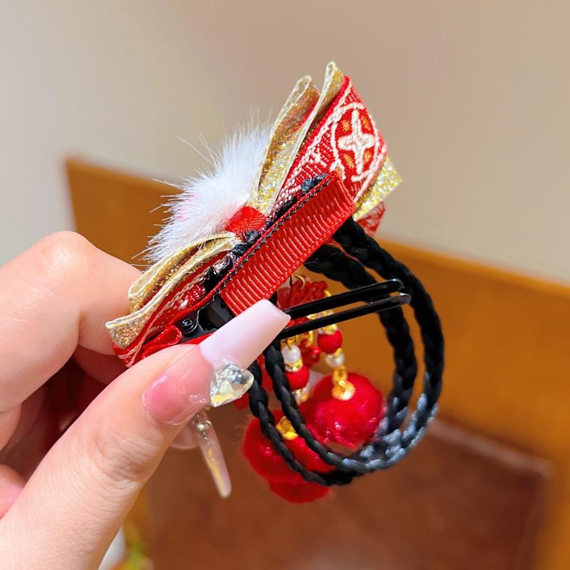 Hanfu Kopfschmuck Kinder Neujahr Haarnadel Niedlich Süß Chinesischer Stil Rote Haarspangen Quaste Antiker Stil Haarspange