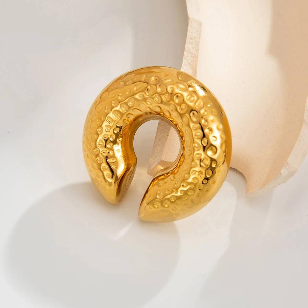 Ingemark Punk Vintage Chunky Geometric C Shape Ear Cuff Stainless Steel Metal Texture Thick Non Piercing Ear Clip Women Jewelry