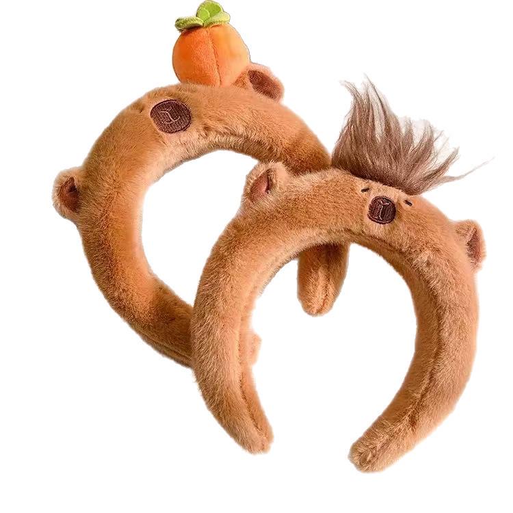 Capybara Plush Headband for Women - Adjustable, Non-Shedding, Skin-Friendly, Versatile for Autumn/Winter.