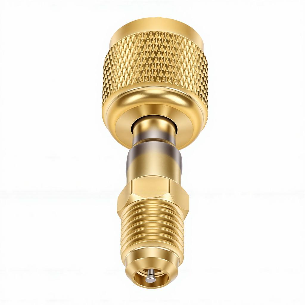 A2 Brass Refrigerant Adapter Straight Through HVAC Charging Adapter R32 Reverse Thread 1 4in Internal 1 4in External
