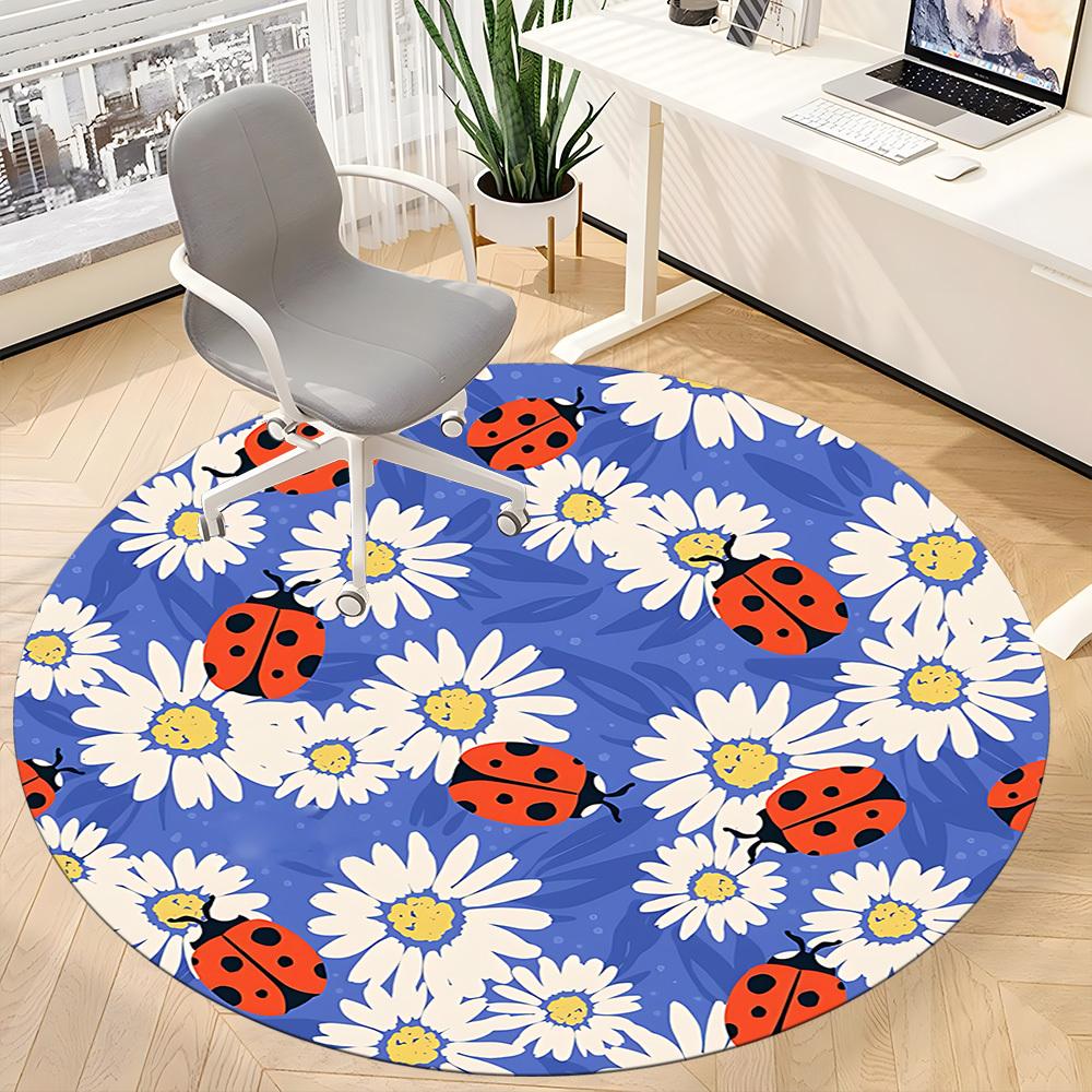 1PC Ladybug Daisy Office Round Area Rug,  Mat Suitable ForOffice, Under Office Chairs Bedroom Living Room Home Decor, Room Deco