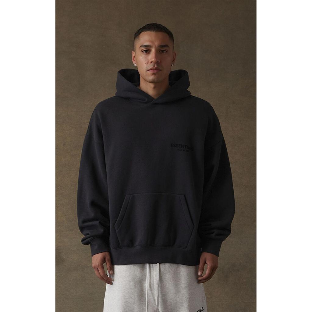 Fear of God Essentials Fleece-Lined Hoodie With Letter Print Unisex Sweatshirt Black FOG-FW21-156