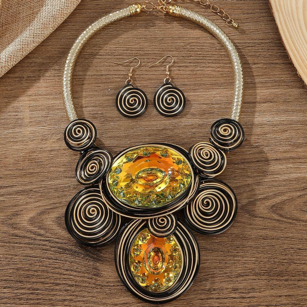 Handmade Statement Necklace Earring Set Crystal Gem Banquet Jewelry  Banquet Accessories