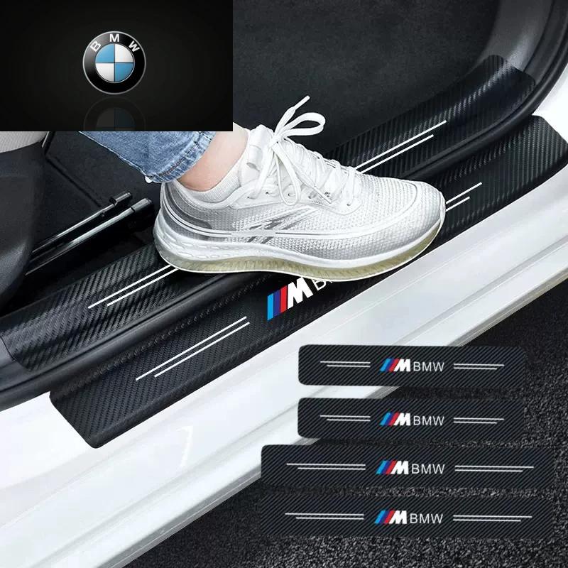 4P/Set Car Stickers Carbon Fiber Decal For BMW M M3 M5 E90 E91 E60 F10 F30 Door Sill Scuff Plate Covers Car Threshold Decor Trim