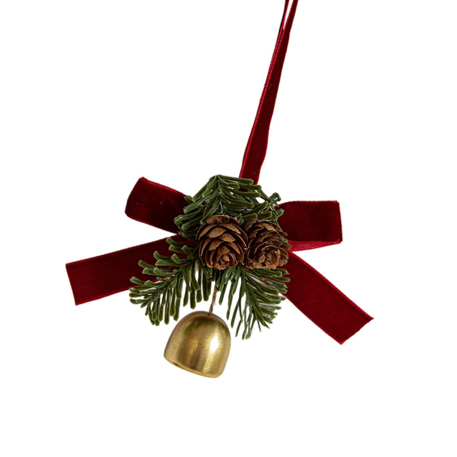 

Velvets Bowknot Pinecone Bells for Christmas Tree Seasonal Door Handle Decoration Window Hanging Pendant Ornament 1