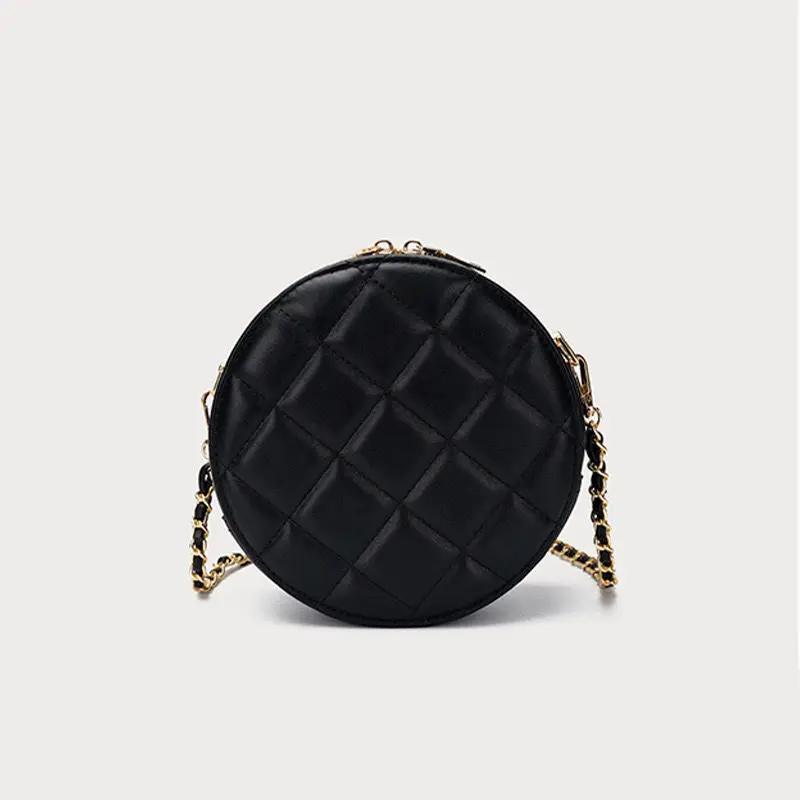 PU Leather Rhomboid Leather Crossbody Bags for Women Small Round Single Shoulder Casual Trendy Zipper Korean Fashion