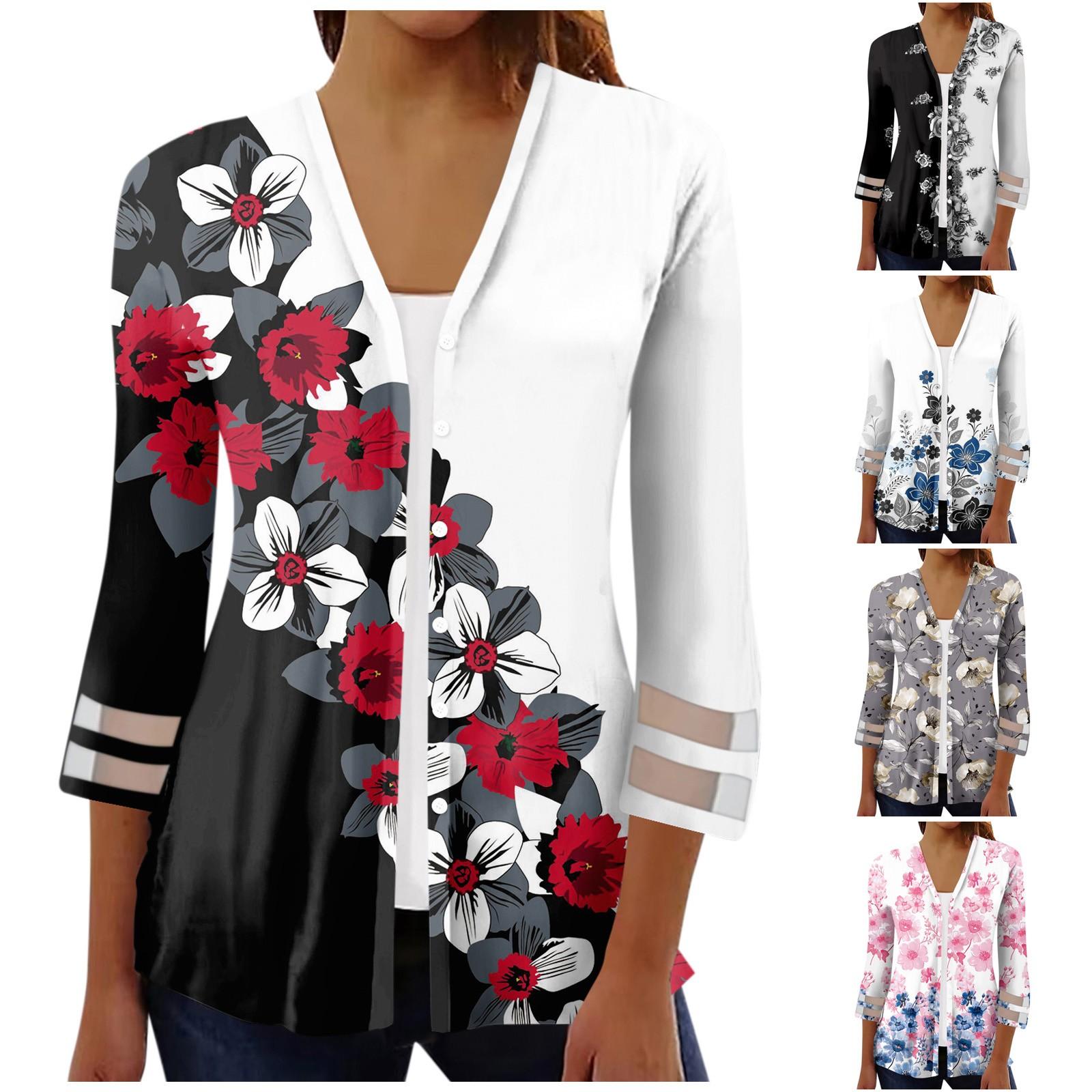 

Жен. С принтом Сетка Пэчворк Футболки с седьмым рукавом Кардиган с градиентным принтом и пуговицами Верх с украшением XXXL чёрный