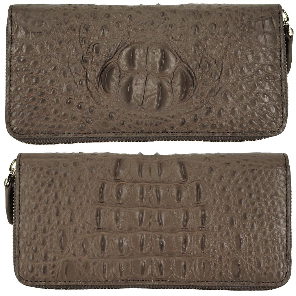 Gray Crocodile Leather Long Wallet for Men and Women, Made from a Single Piece of Genuine Leather, with a Round Zipper, Coin Purse, Large Capacity