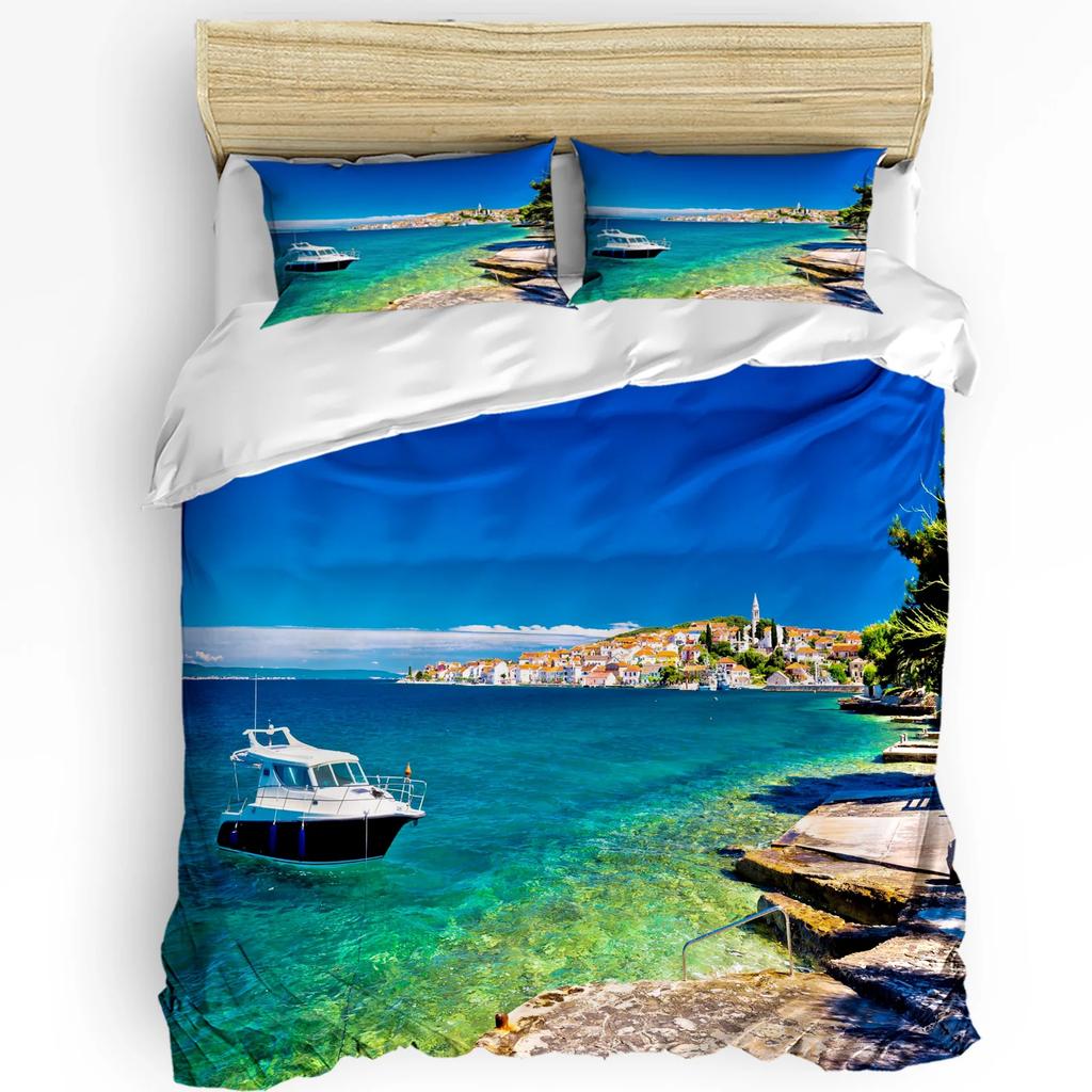 Sailing Sailboats Seagull Dolphin Sea Clouds Duvet Cover Bed Bedding Set Home Quilt Cover Pillowcases Bedding Set No Sheet