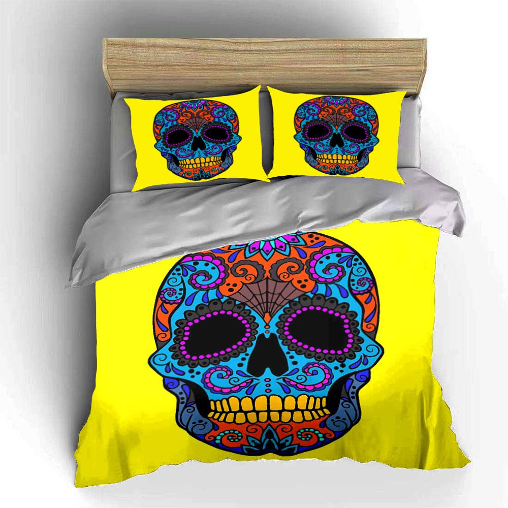 "Colorful Skull Art Decor Set" Soft Skin-Friendly Bedding Set Includes 1 Duvet Cover And 2 Pillowcase Gift