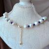 Natural Freshwater Pearl Natural Lapis Lazuli Niche Design Sense Atmosphere Sense Necklace Neck Chain Collarbone Chain
