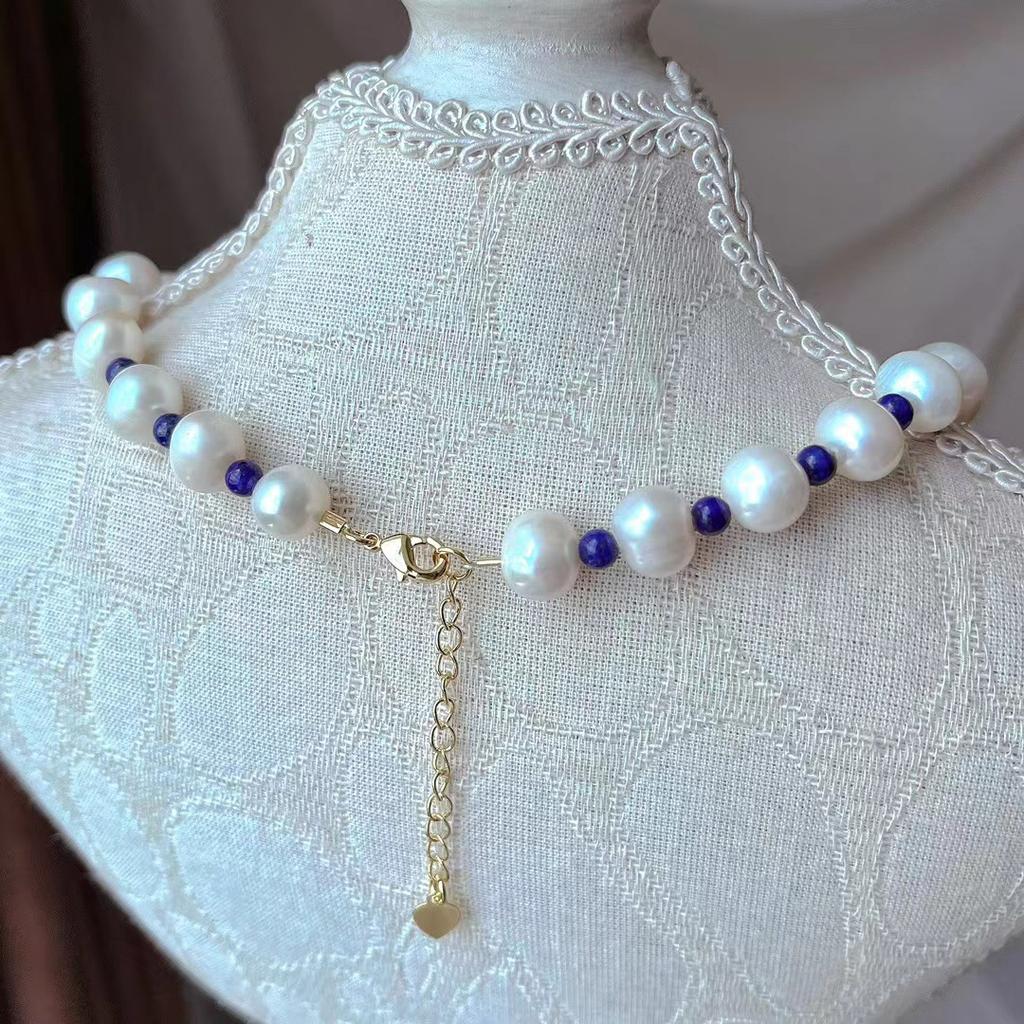 Natural Freshwater Pearl Natural Lapis Lazuli Niche Design Sense Atmosphere Sense Necklace Neck Chain Collarbone Chain