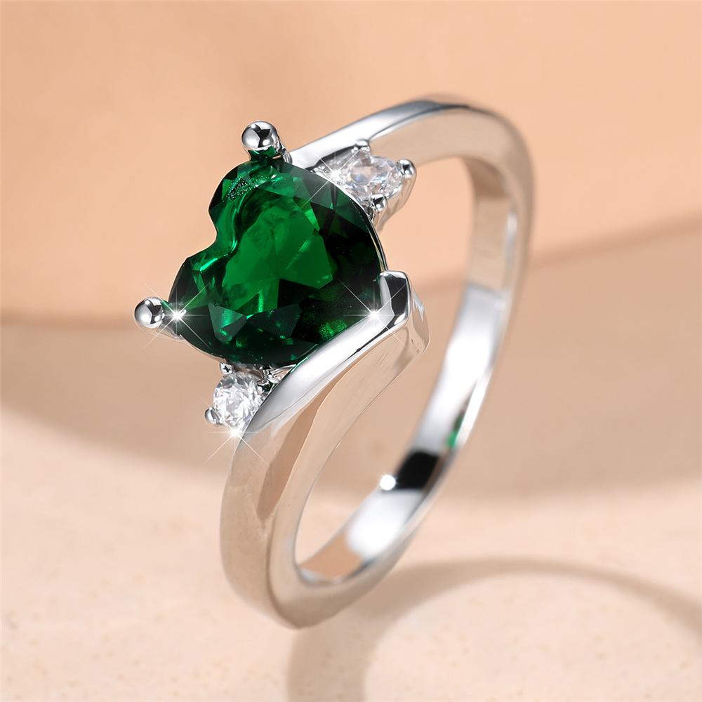 

Trendy Red Purple White Zircon Love Heart Vintage Silver Color Wedding Bands Engagement Rings For Women 10