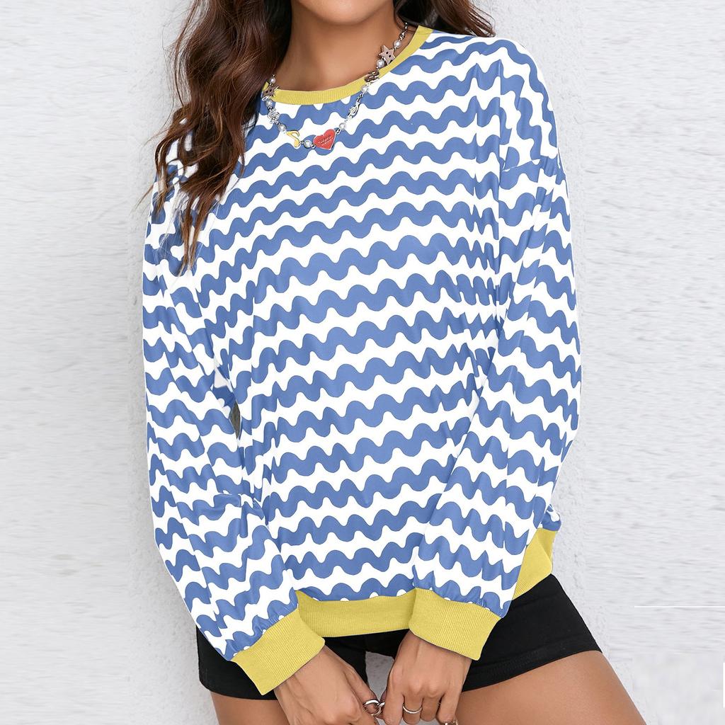 Women's Casual Wave Pattern Long Sleeve Sweatshirt