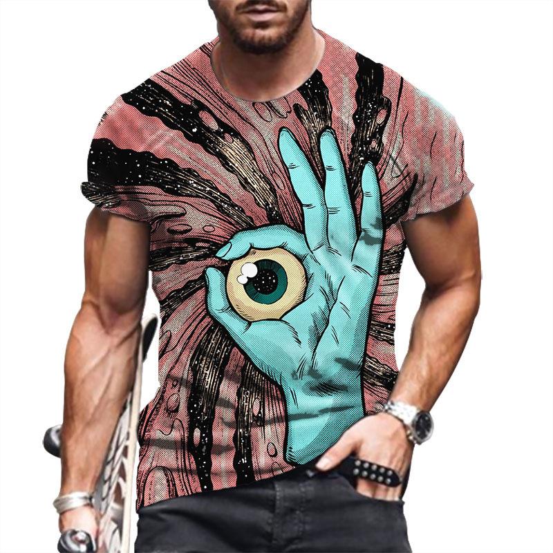 Summer Round Neck Anime Cartoon Youth Straight Tube Printed Pullover Shirt Men's T-shirt