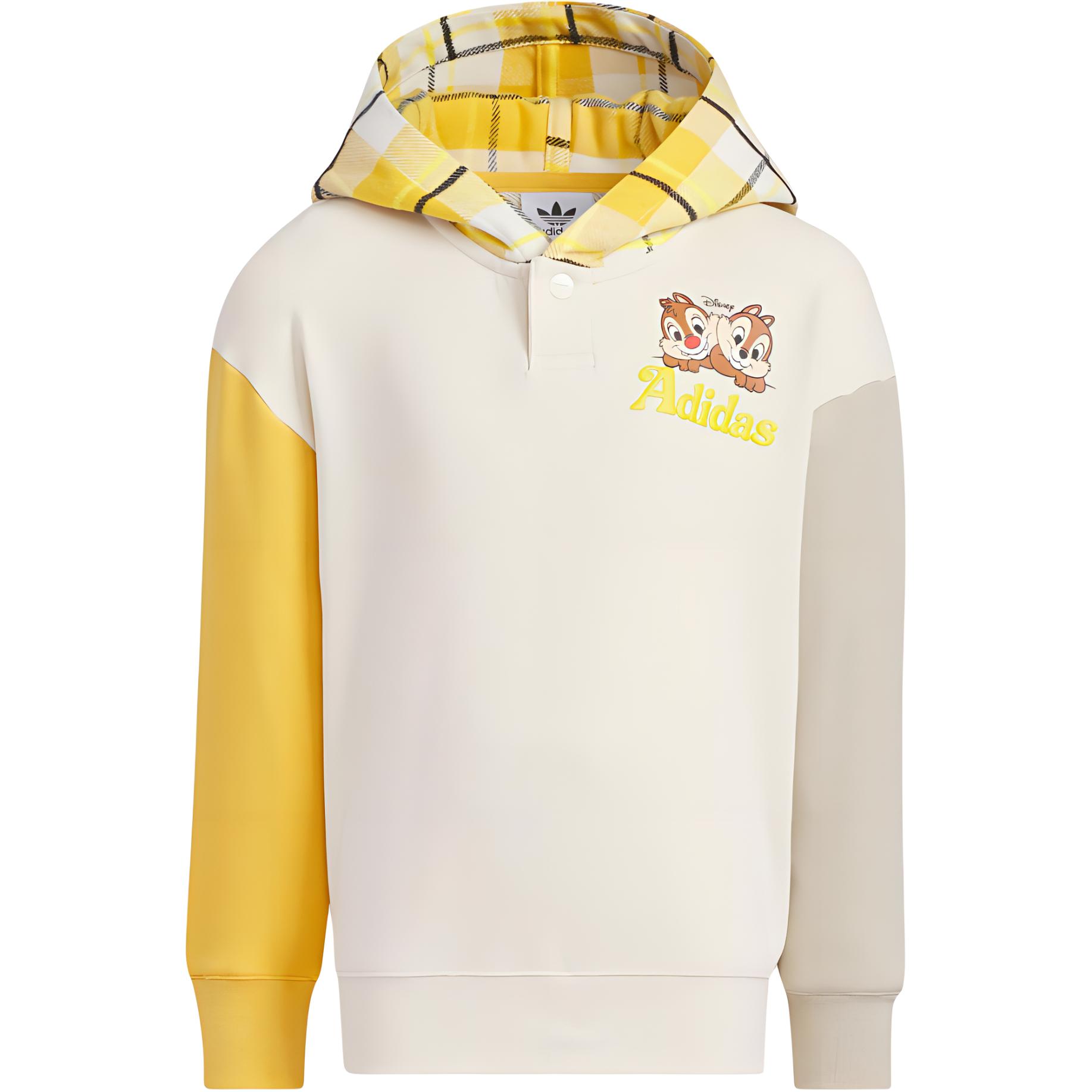 adidas Originals Kids Off-White and Yellow Color Block Disney Chip  n Dale Hoodie JC6807 116