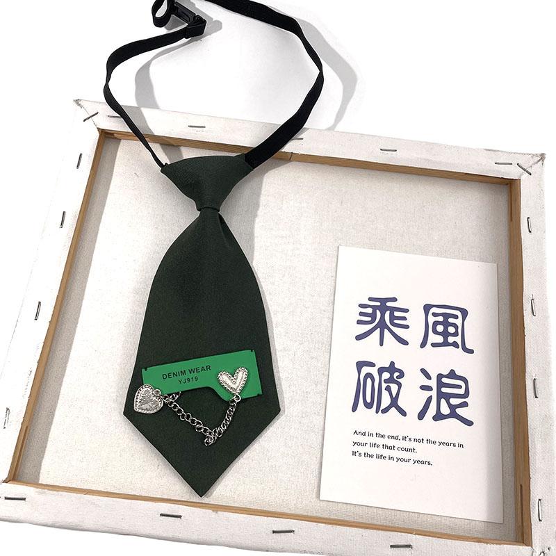 Handmade black small tie candy color silver small heart adjustable neck tie male and female students neck tie