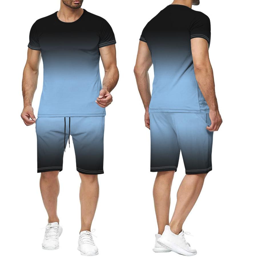 

Модный повседневный мужской костюм с 3D-принтом, летний спортивный комплект из двух предметов в полоску с градиентом и дышащей футболкой + шортами 6XL