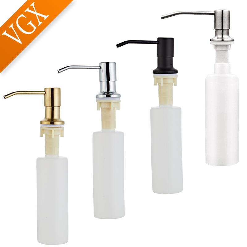 VGX Iiquid Soap Dispenser With Extension Tube Kit and Bottle 304 Stainless Steel Pump Head For Kitchen Sink Bathroom Accessories