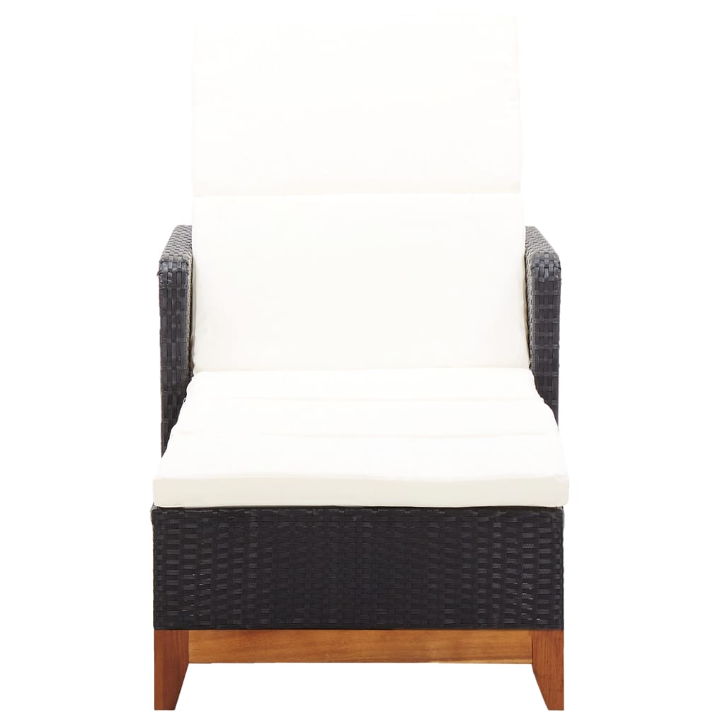Poly Rattan and Solid Acacia Wood Sun Lounger Black