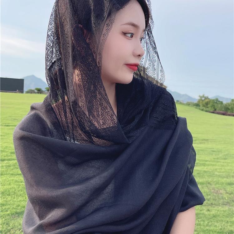 Korean Style Patchwork Lace Scarf - Women's Spring & Autumn Cotton Linen Shawl