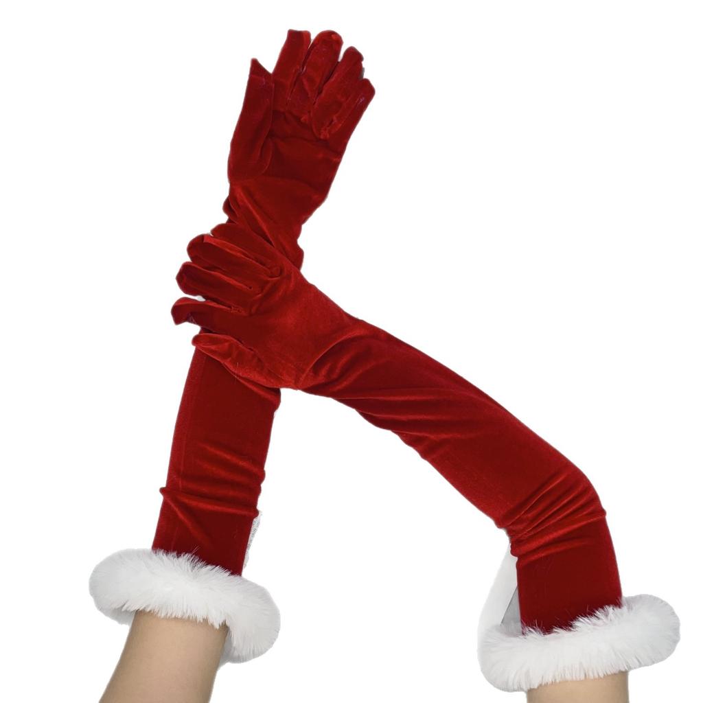 Christmas Plush Party Etiquette Gloves For Autumn And Winter Thickened Warm Velvet Mouth Women'S Long Gloves
