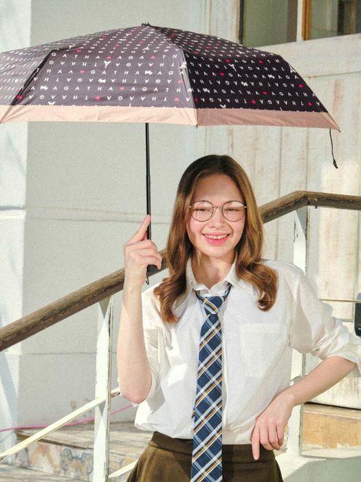 AGATHA Agatha Logo Classic Border Slim Manual 3-Stage Umbrella Black (BK)