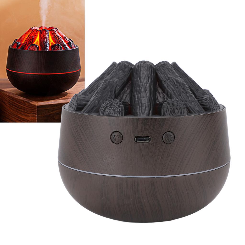 Mini Humidifier Simulated Charcoal Fire Portable USB Desktop Personal Humidifier 300 ML Dark Wood Grain