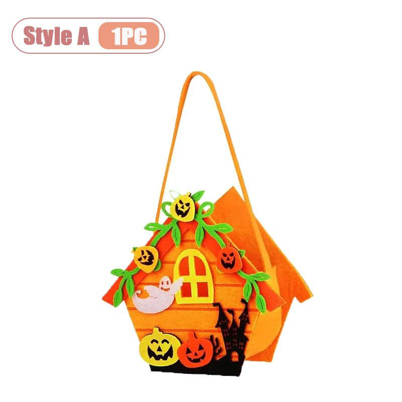 1-10PCS Children Halloween Felt Pumpkin Candy Bag Hand Carry Trick or Treat Gift Tote Party Favor Goodie Sack Cute