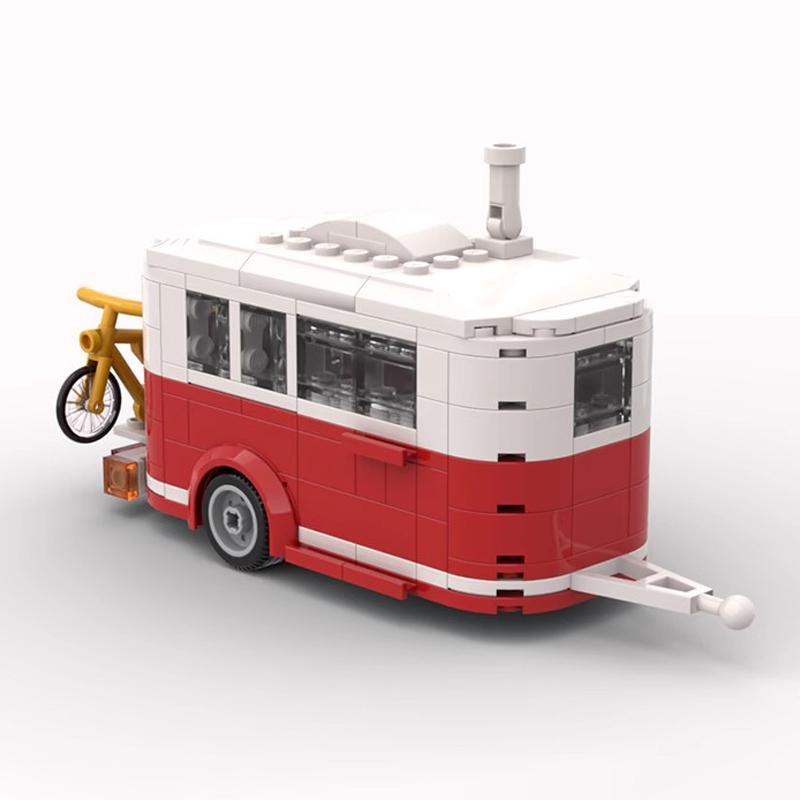 MOC Technisches Auto Kreativer VW T1 Campingbus und Anhänger 6 Noppen Breite Stadt Camping LKW Sets Bausteine Kinderspielzeug Geschenk