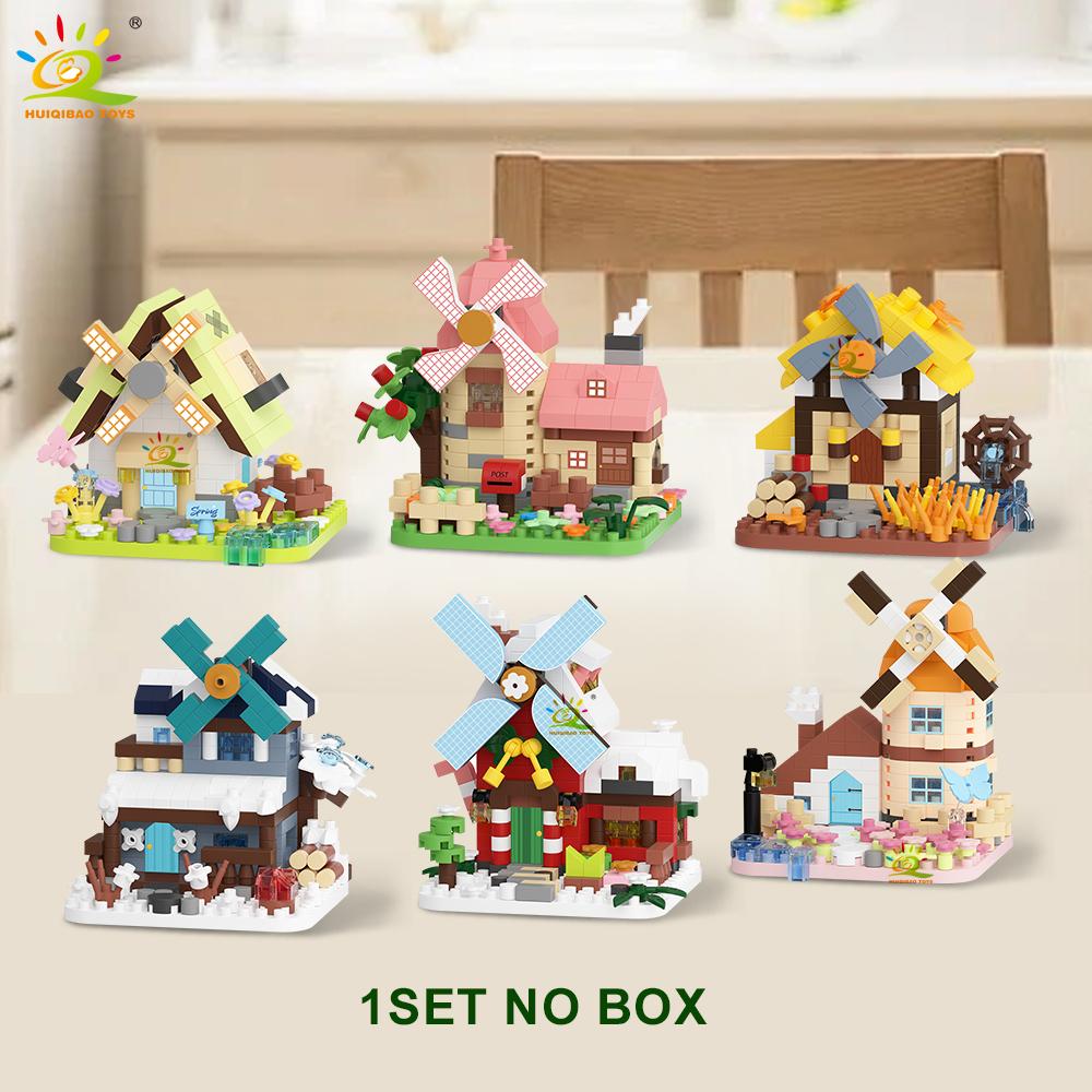 Cute MOC Windmill House model Micro Building Block Street View Model Mini Brick Toy for Children Desk Home Decoration