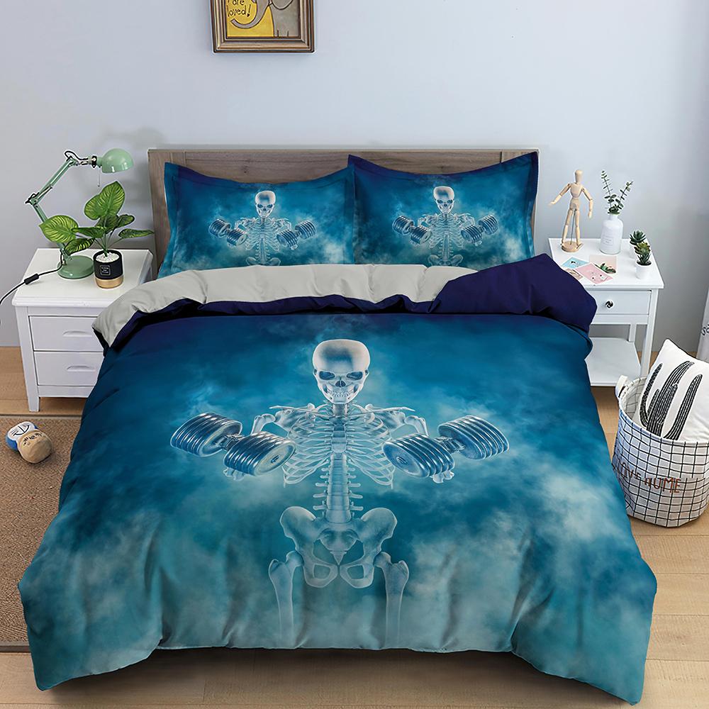 3D Skeleton Bedding Set Skull Duvet Cover 2/3Pcs Quilt Cover With Pillowcase Queen King Size Soft Fabric Bedclothes