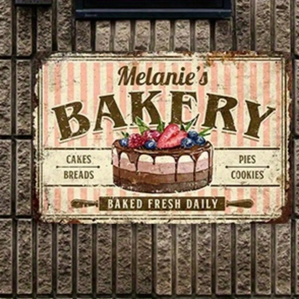 Personalized Aluminum Bakery Sign Custom Name Vintage Kitchen Wall Decor