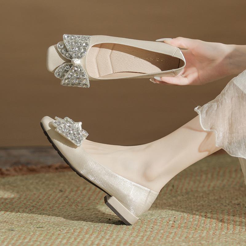 

H263-5 туфли женские с квадратным носком и большим бантом из страз, на плоской подошве, повседневные, на одном ремешке, атласные, с мягкой подошвой, одинарные 40