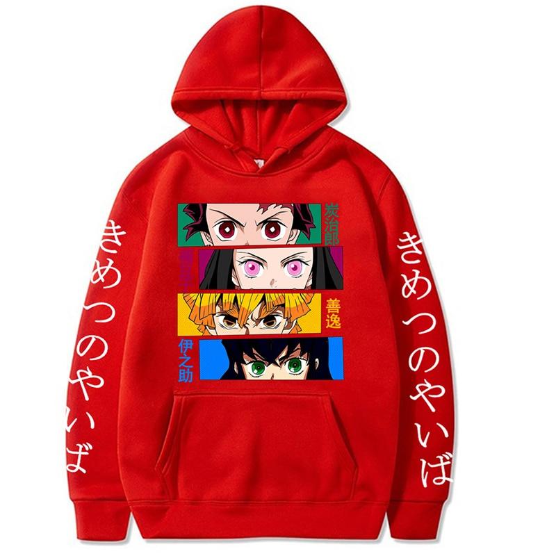 

Пуловер Demon Slayer Толстовка Kamado Tanjirou Printed Чоловічі толстовки Harajuku Kimetsu No Yaiba Sudaderas Mujer Жіночі толстовки S червоний