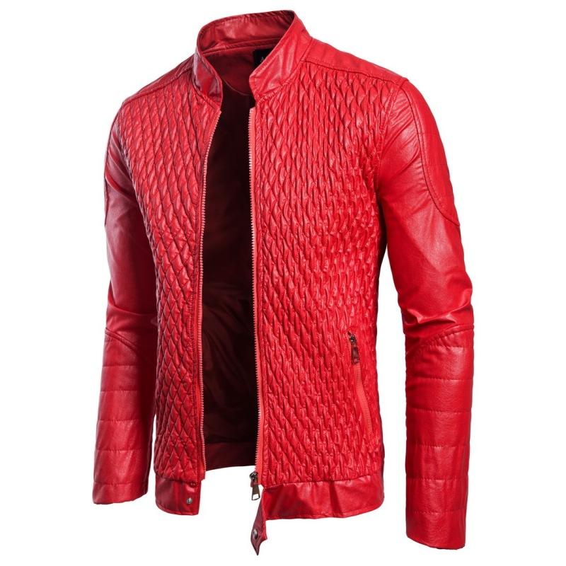Men's Leather Jacket New Men's Stand Collar Zipper Cardigan Solid Color Jacket Casual Jacket