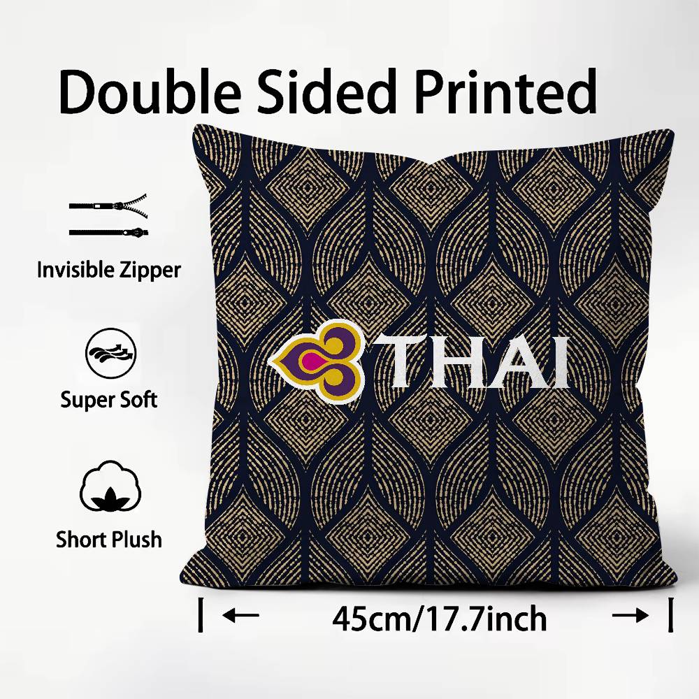 Thai Airways International Pillow Case Comfort Sofa Bed Silky Elegant Invisible Zipper Custom Decorative Cushion Cover