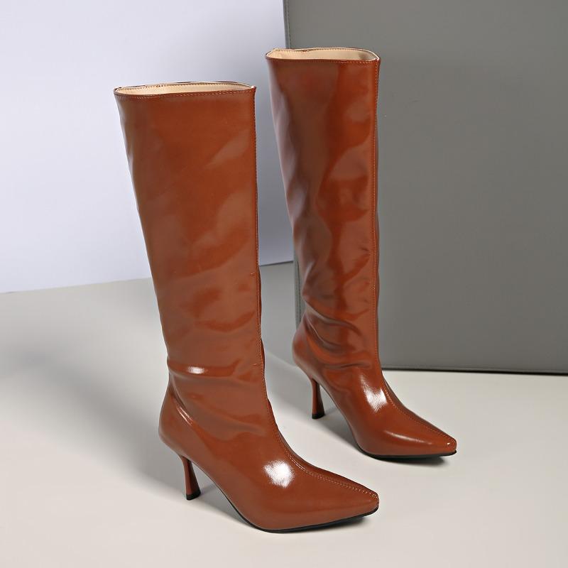

New winter 2026 pointed-toe, thin-heeled, side-zipper, stylish and knee-length long fashion boots 35