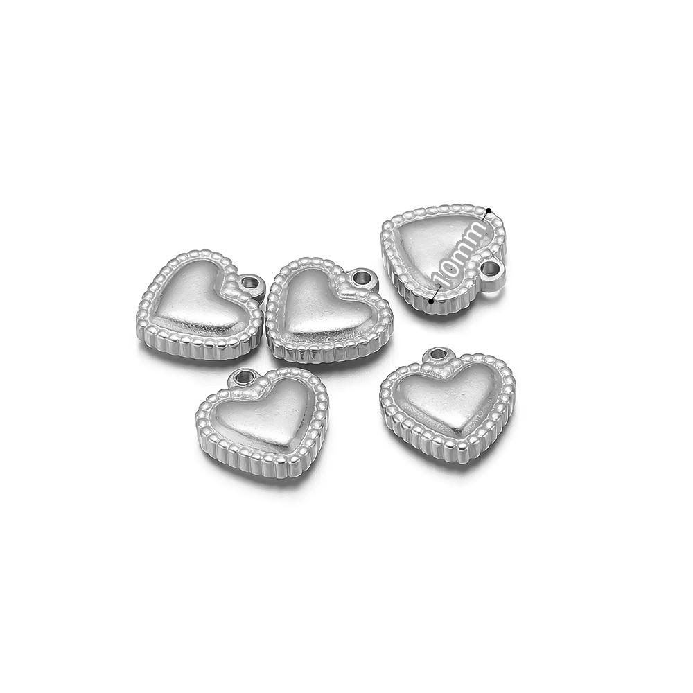 5pcs Stainless Steel 10mm 15mm Classical Heart Charms Pendant for DIY Jewelry Women Necklace Findings Earrings Making Supplies