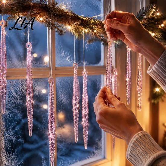 Seasonal Home Holiday Accents 12Pcs Spiral Icicle Ornaments, Christmas Twisted Hanging Decor, Transparent Tree Ornaments Pendants with Strings